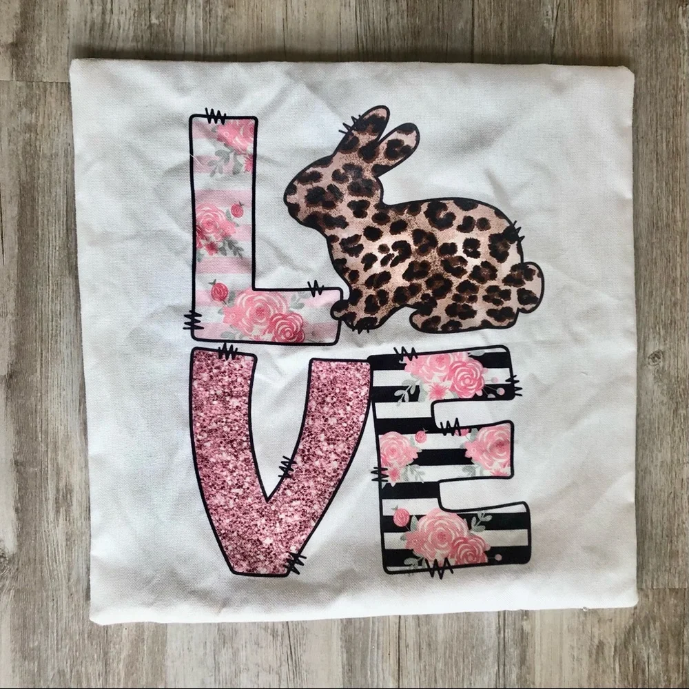 Easter Pillow Cover. LOVE and Rabbit. 17.5 Square. New